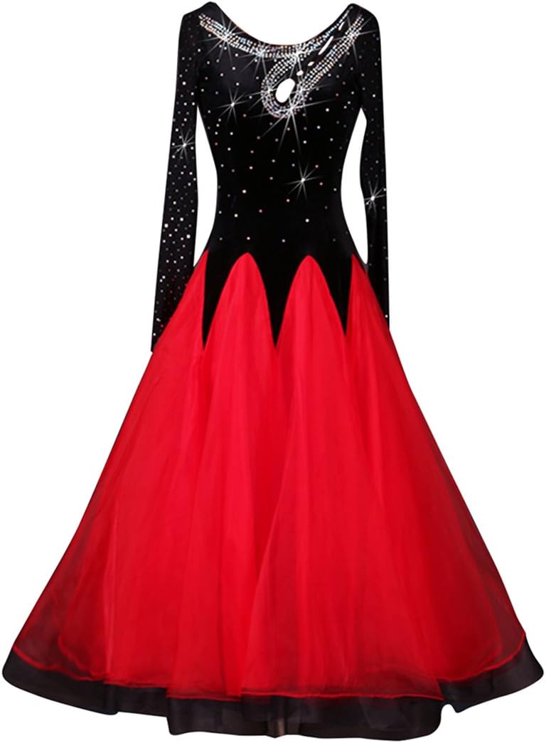 Ballroom Dance Dresses Long Sleeve Rhinestone Competition Dresses Waltz Flamenco Dress