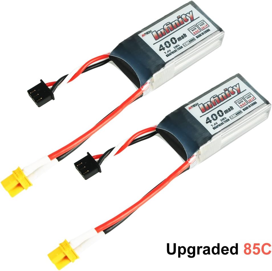 FancyWhoop 2pcs Infinity 400mAh 2S 7.4V LiPo Battery Pack Graphene LiPo XT30 Connector for Micro FPV Racing Drone Quadcopter