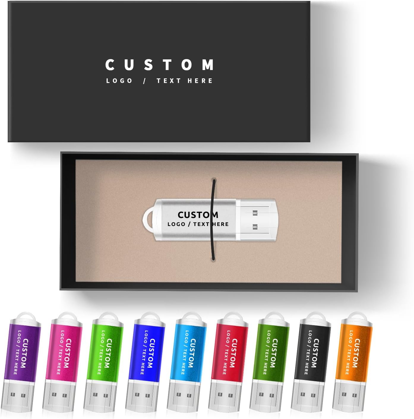 Custom USB Flash Drive, Personalized Thumb Drives with Logo for Business Promotional Gifts, Corporate Events, Trade Shows, Branded Giveaways, Optional Custom Packaging (128MB,10PCS)