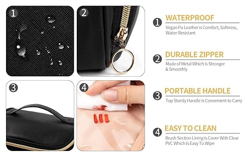 Miniatura 9 de CUBETASTIC Bolsa de maquillaje, organizador de maquillaje de viaje de gran capacidad con compartimento para brochas de maquillaje, estuche portátil