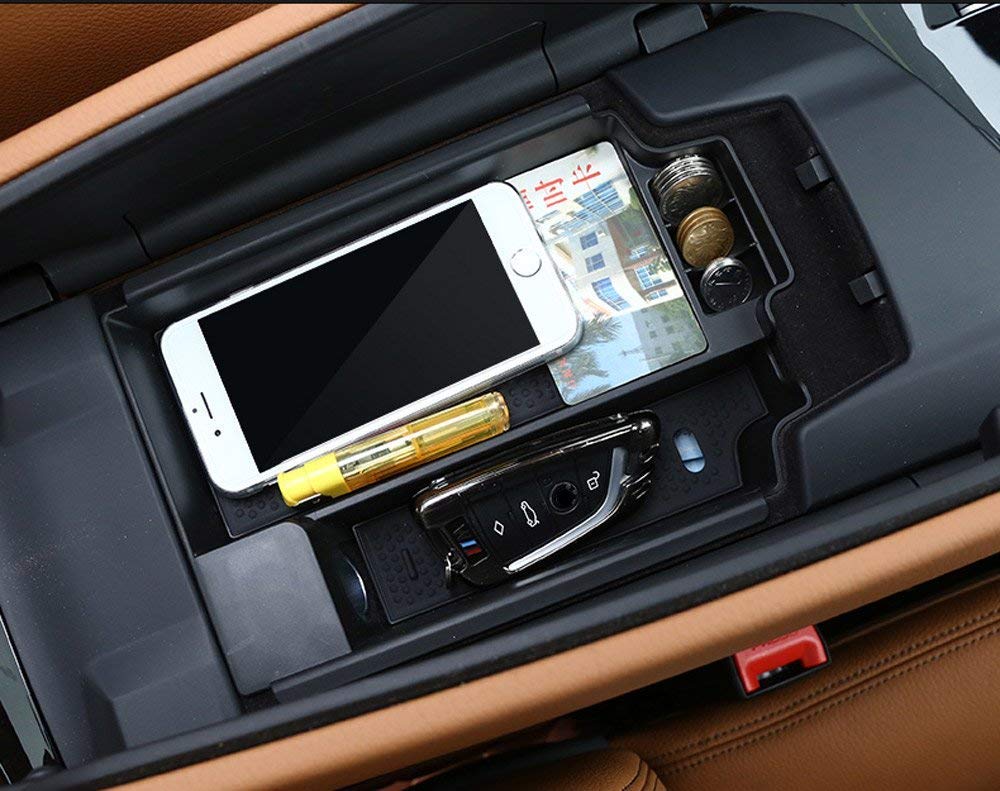 for BMW 5 Series G30 2017-2020, Plastic Car Armrest Storage Box Central Console Container Phone Glove Tray Holder Black