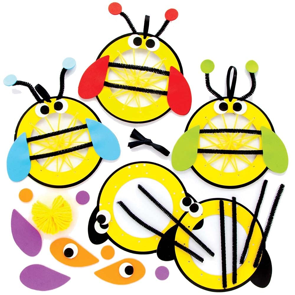 Baker Ross FE372 Bumble Bee Weaving Decoration Kits - Pack of 5, Introductory Sewing for Beginners and For Kids Arts and Crafts Projects