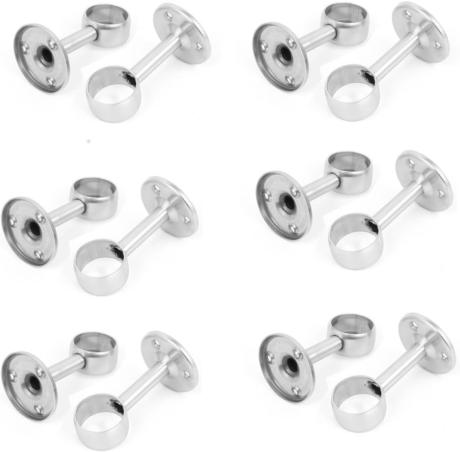 32mm Dia Shower Curtains, Hooks & Liners Stainless Steel Wall Mounted Clothes Pipe Rod Lever Support Bracket Decorative Shower Curtain Hooks 12 Pcs