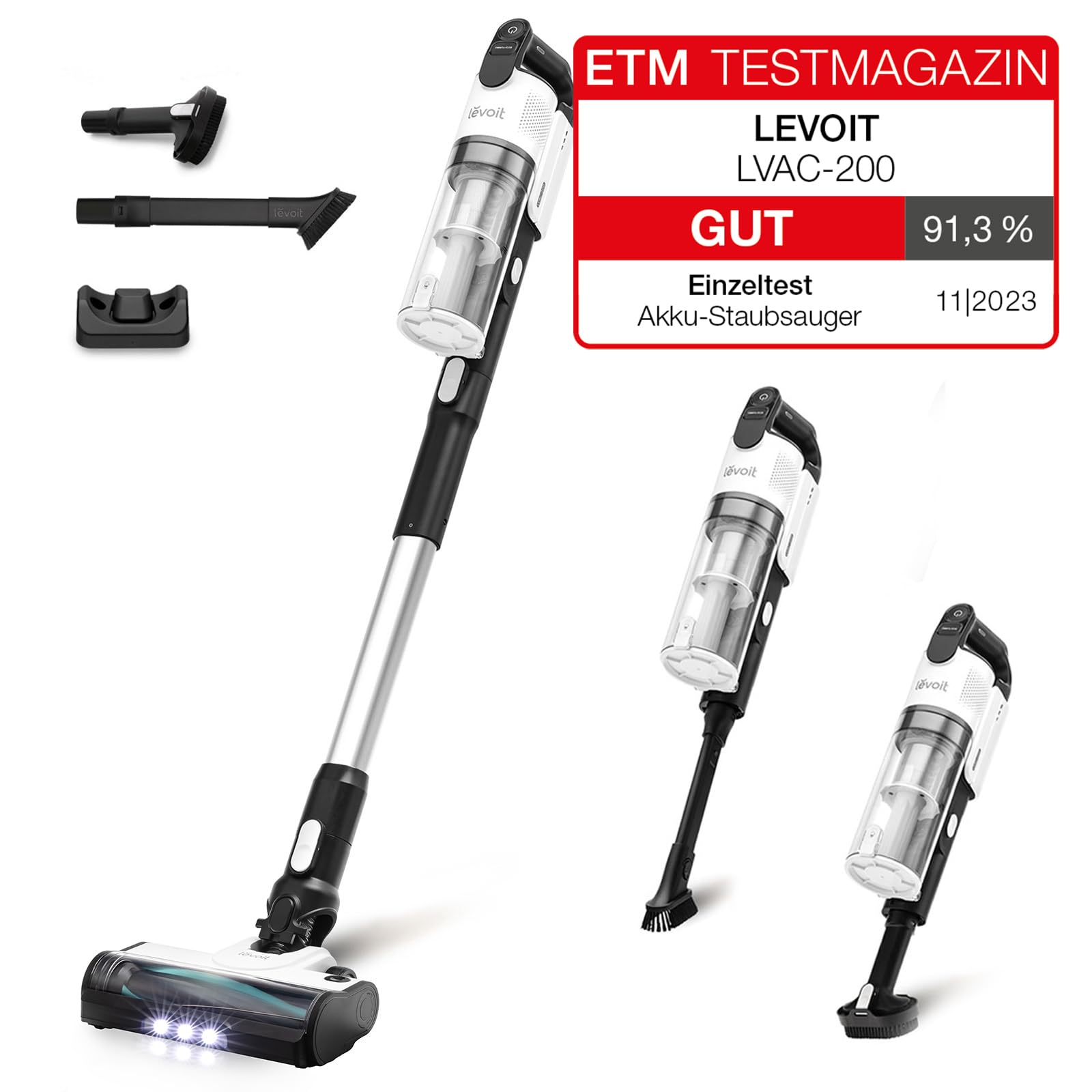 LevoitBattery Vacuum Cleaner With Pet Hair Nozzle, Anti-Hair Tangle, Max 50 Minutes Runtime, 4-in-1 Wireless, 99.9% Filter Performance, Bagless for