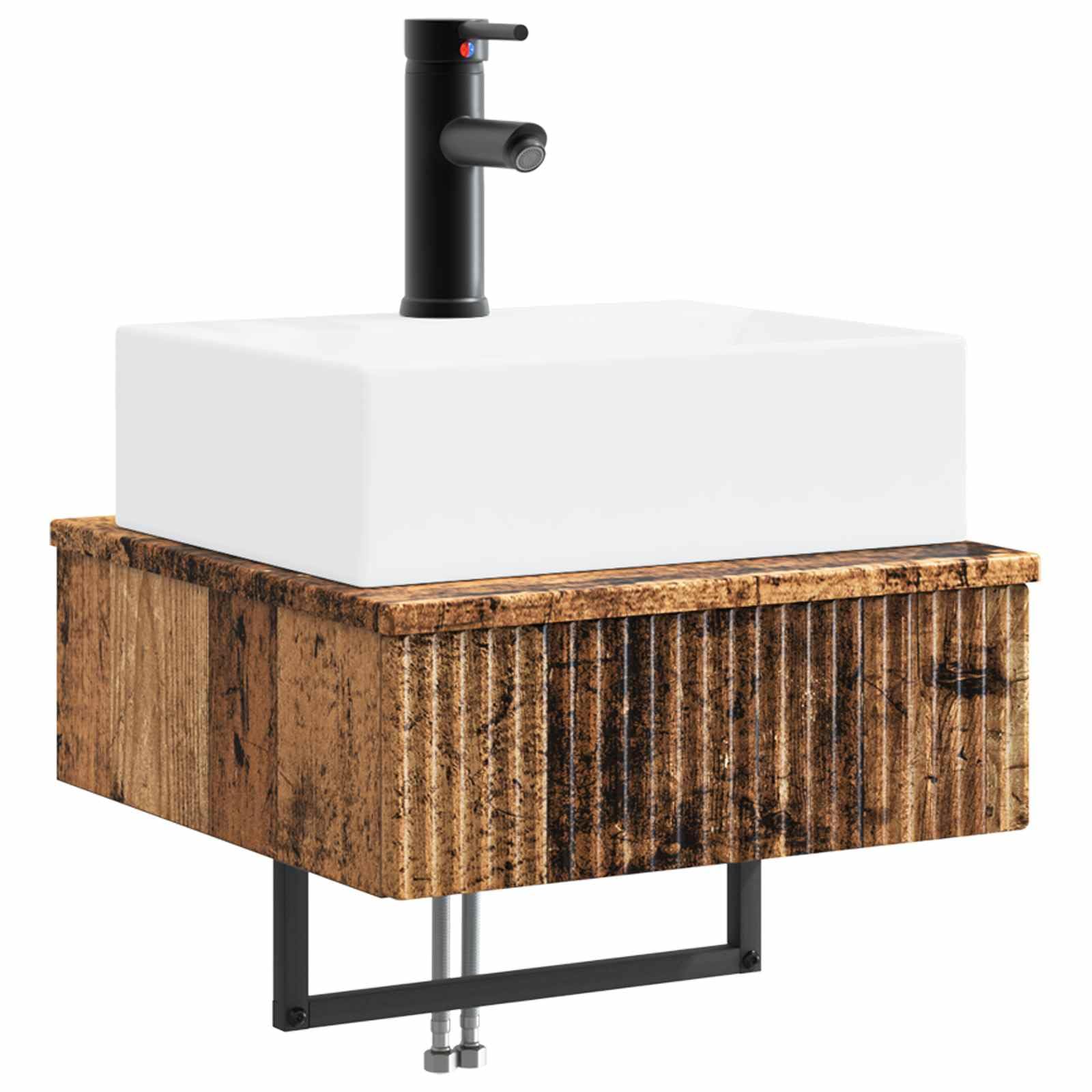Lavabo mural aspect bois vieilli 40 x 41 x 39 cm