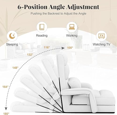 Miniatura 5 de Giantex - Silla plegable de piso con respaldo ajustable de 6 posiciones, reposabrazos y almohada removible, capacidad de 330 libras, sofá perezoso