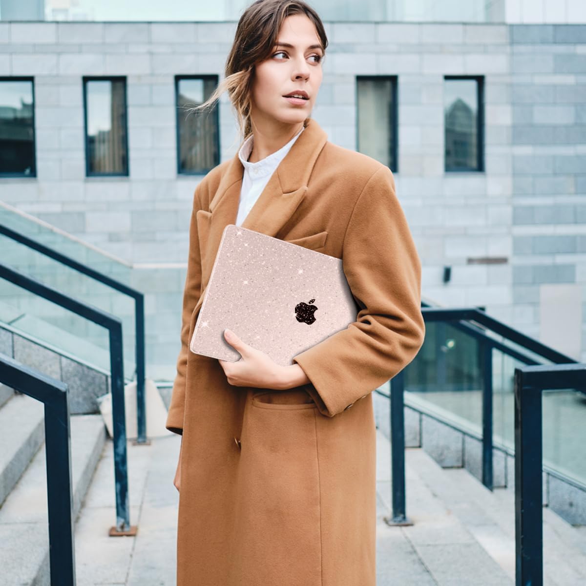 MecBevia Compatible with 2026 M5 MacBook Air 15 inch Case, 2026 2025-2023 M5 A3448 M4 A3241 M3 A3114 M2 A2941, Keyboard Cover, Screen Protector, Webcam Cover & Type-C OTG, Sparkly SakuPink