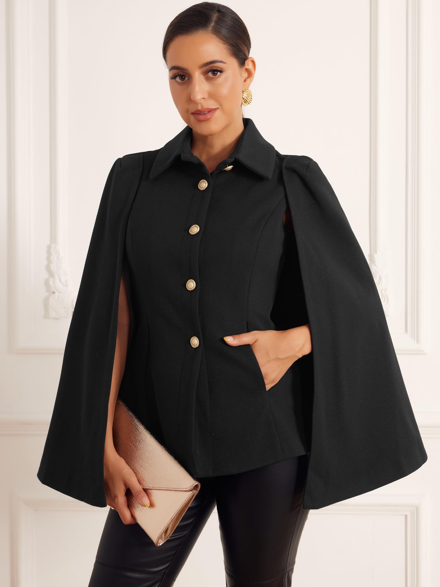 Allegra K Damen Blazer Geteilte Ärmel Knopfleiste Vorne Lässige Arbeitskleidung Cape Mantel Schaljacken