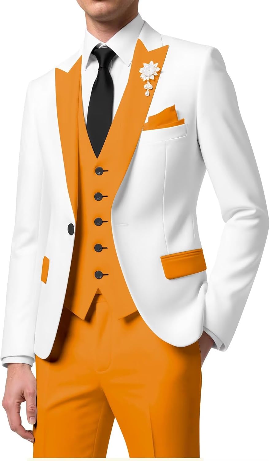 White Suit Men Slim Fit -White Tuxedo Suit 3 Piece Jacket Pants Vest Set Mens-Man Business Slim Fit Suits
