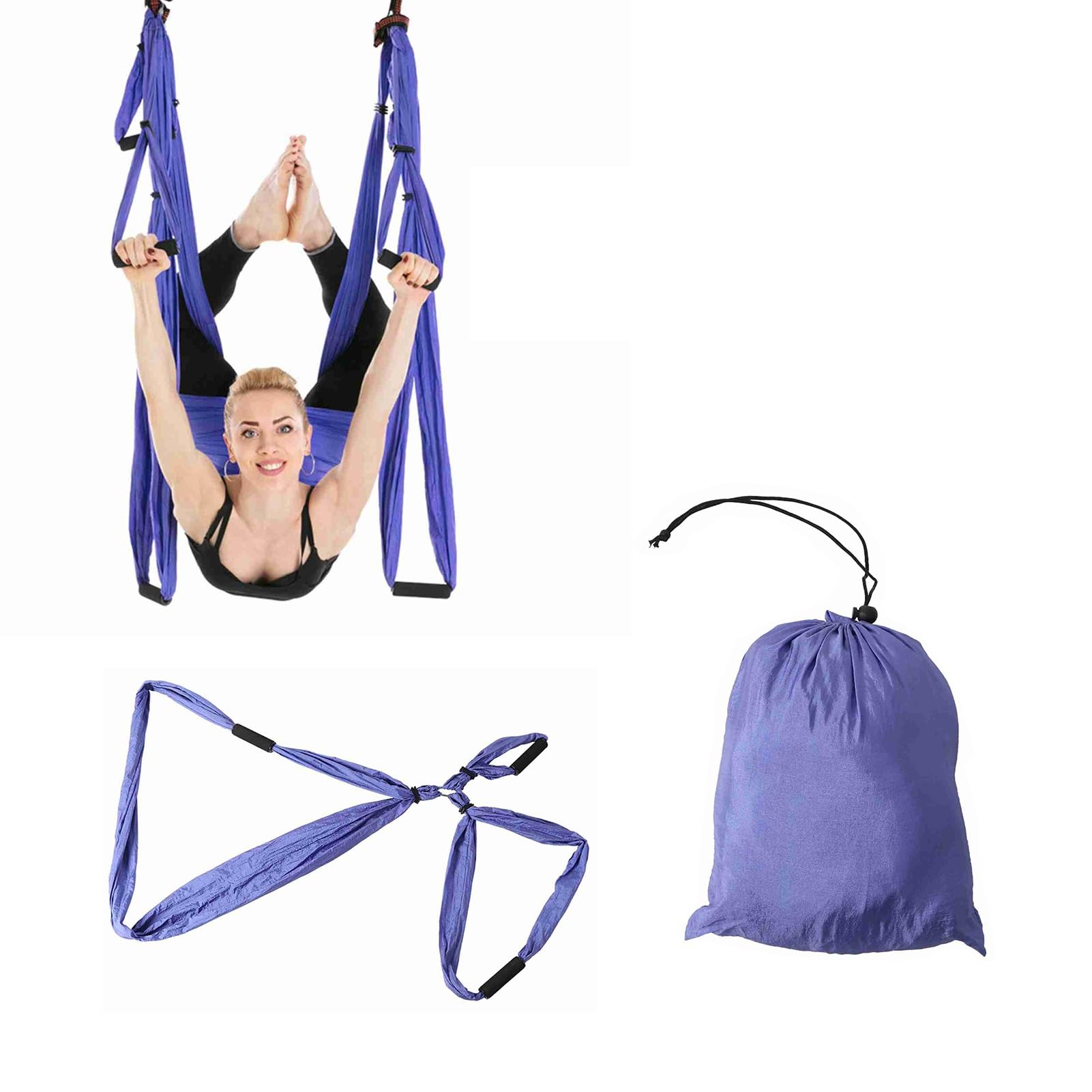 Aerial Yoga Hammock Pilates Stretch Band Aerial Yoga Fitness Hanging Grip Inversion Swing Sling Hammock for Home Practice Yoga Studios(Purple)