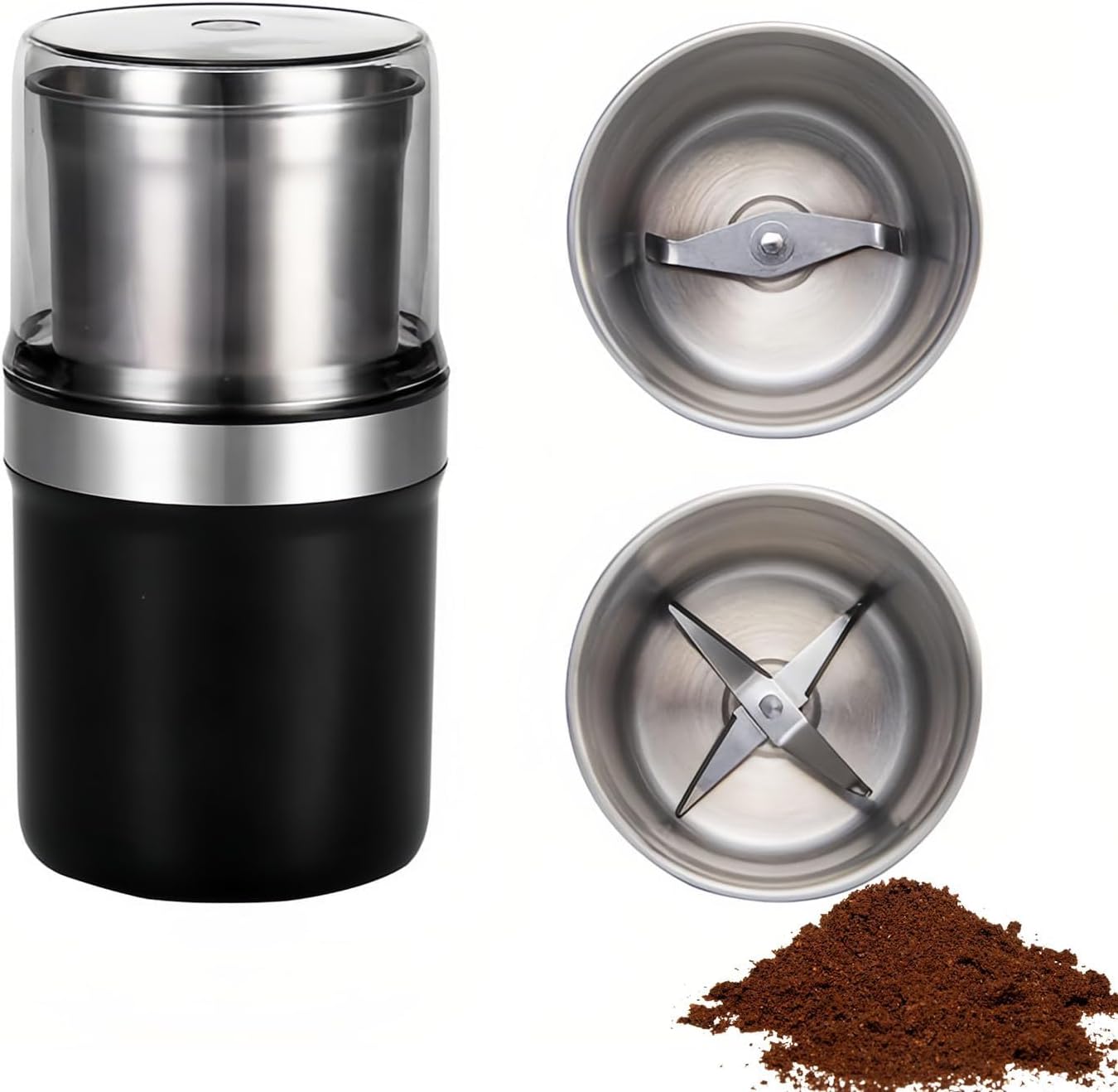 Wet and Dry Grinding Mill, Electric Coffee Grinder, with 100g Large Capacity, 304 Stainless Steel Blades, Detachable Steel Cup, for Coffee Beans, Pepper, Grain, Spice, Nuts(