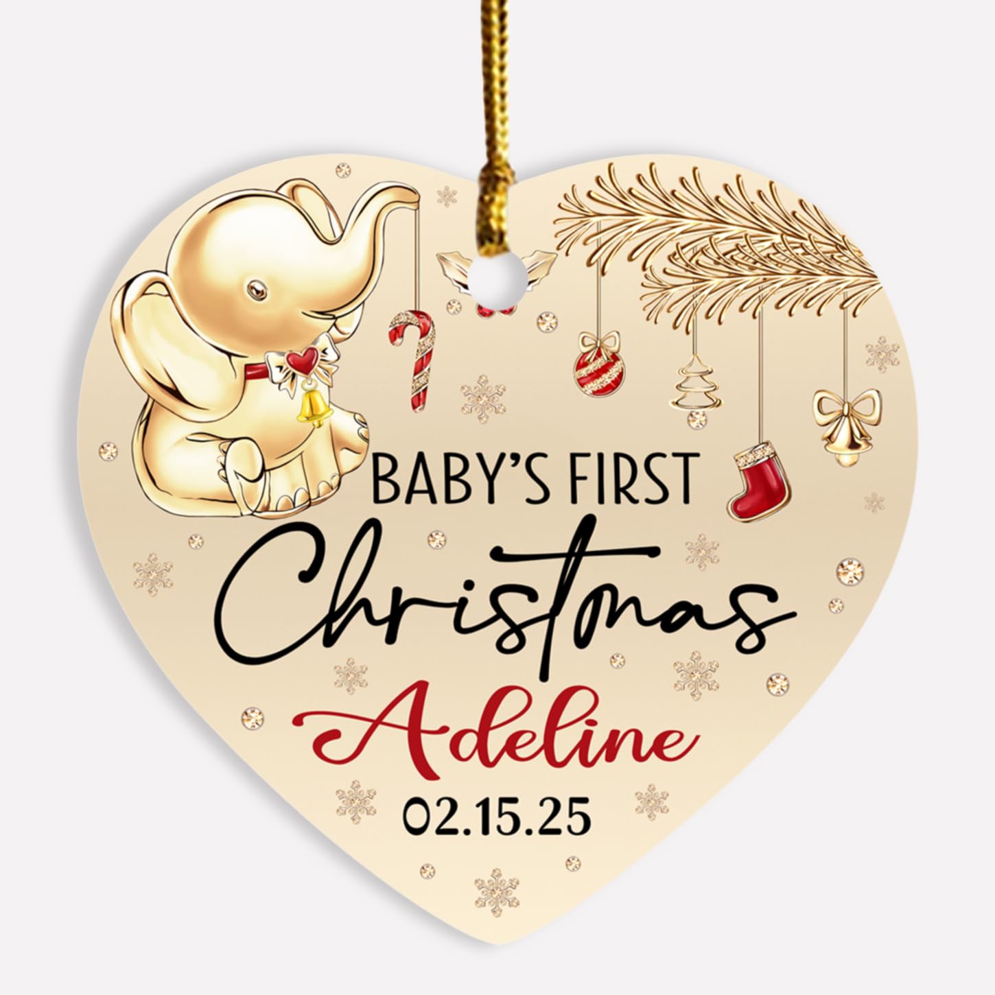 Personalized Baby Elephant 1st Xmas Ornament, Elephant Baby's First Christmas Ornament Gift for Christmas 2025 New Parent Dad Mom Grandparent, Custom Name & Birthday Baby Elephant 1st Xmas Ornaments