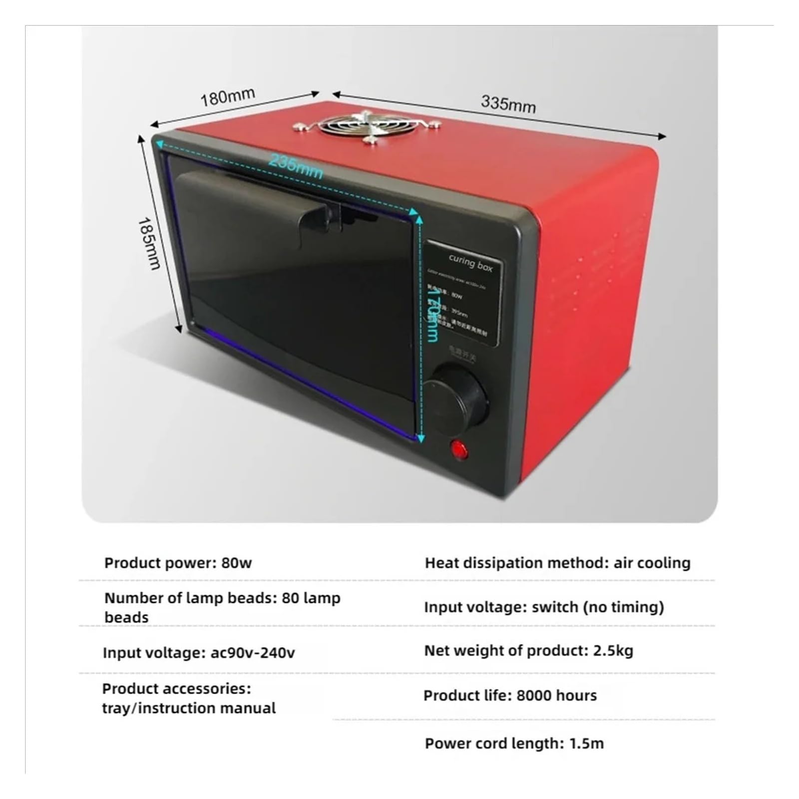 UV Curing Box 365nm 395nm 405nm Lampa ultrafioletowa LED Piekarnik do żywicy UV Szybki elastyczny ekran Konserwacja telefonu komórkowego Szybkie utwardzanie do majsterkowania(80W Switch,395NM)