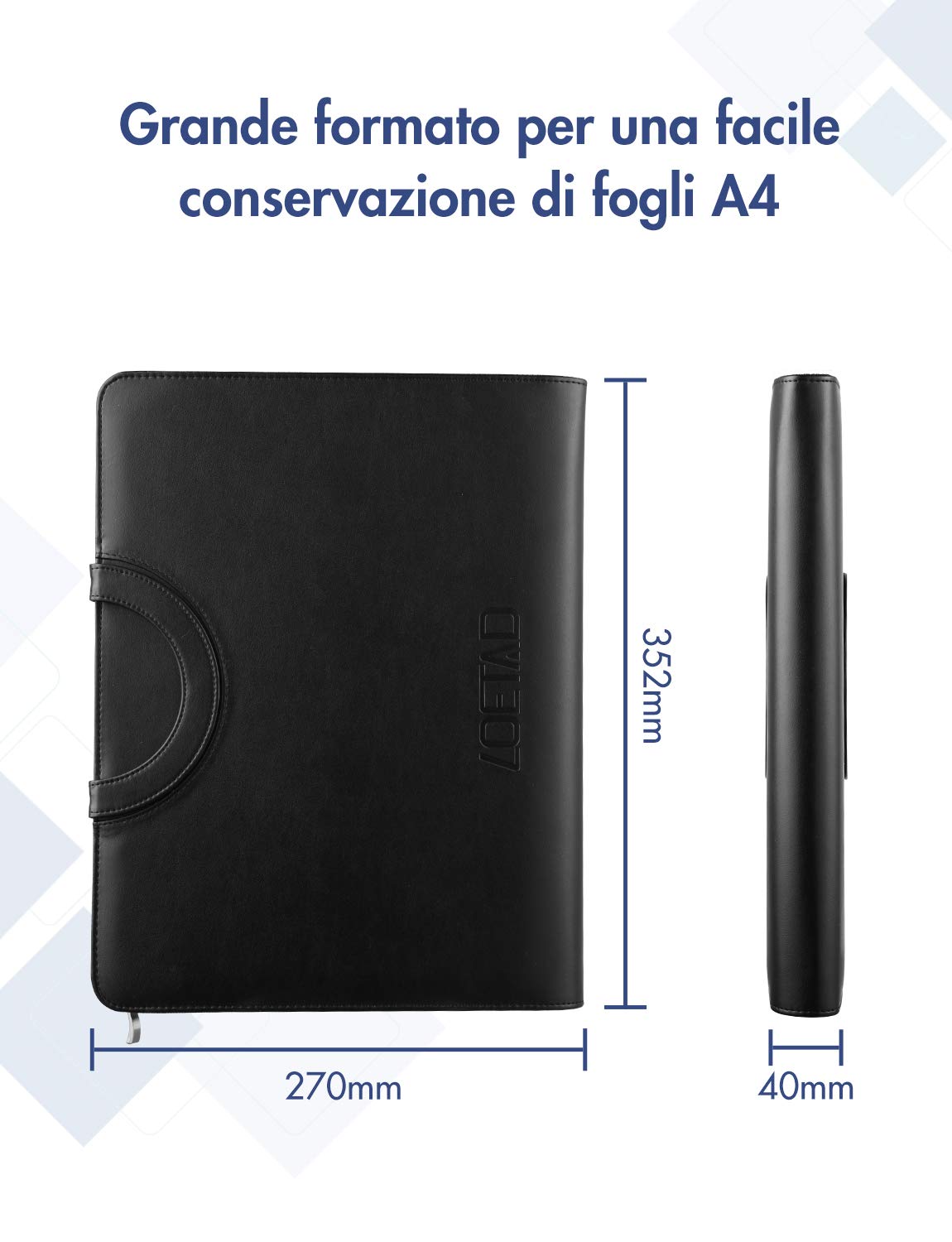 LOETAD Cartella Portadocumenti A4 con Cerniera Pelle Impermeabile Organizer da Viaggio con Portablocco Raccoglitore ad Anelli