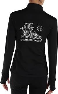 Youthful flying Chaqueta de Patinaje Artístico para Niñas y Mujeres Alta Elasticidad Chaquetas con Pedrería Transpirable(Size:3XS,Color:Negro-Delgado)