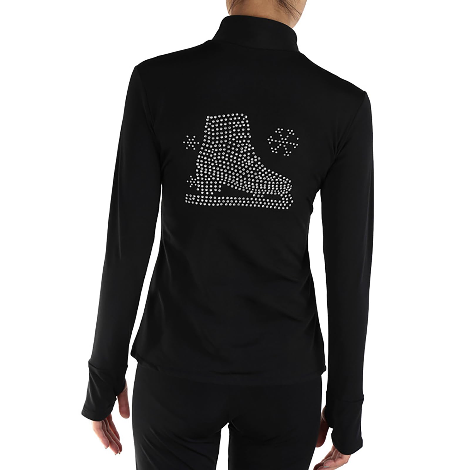 Youthful flying Figure Skating Jacket Girls Womens Ice Skating Training Tops Practice Training Wear(Size:XL,Color:Black-Thin)