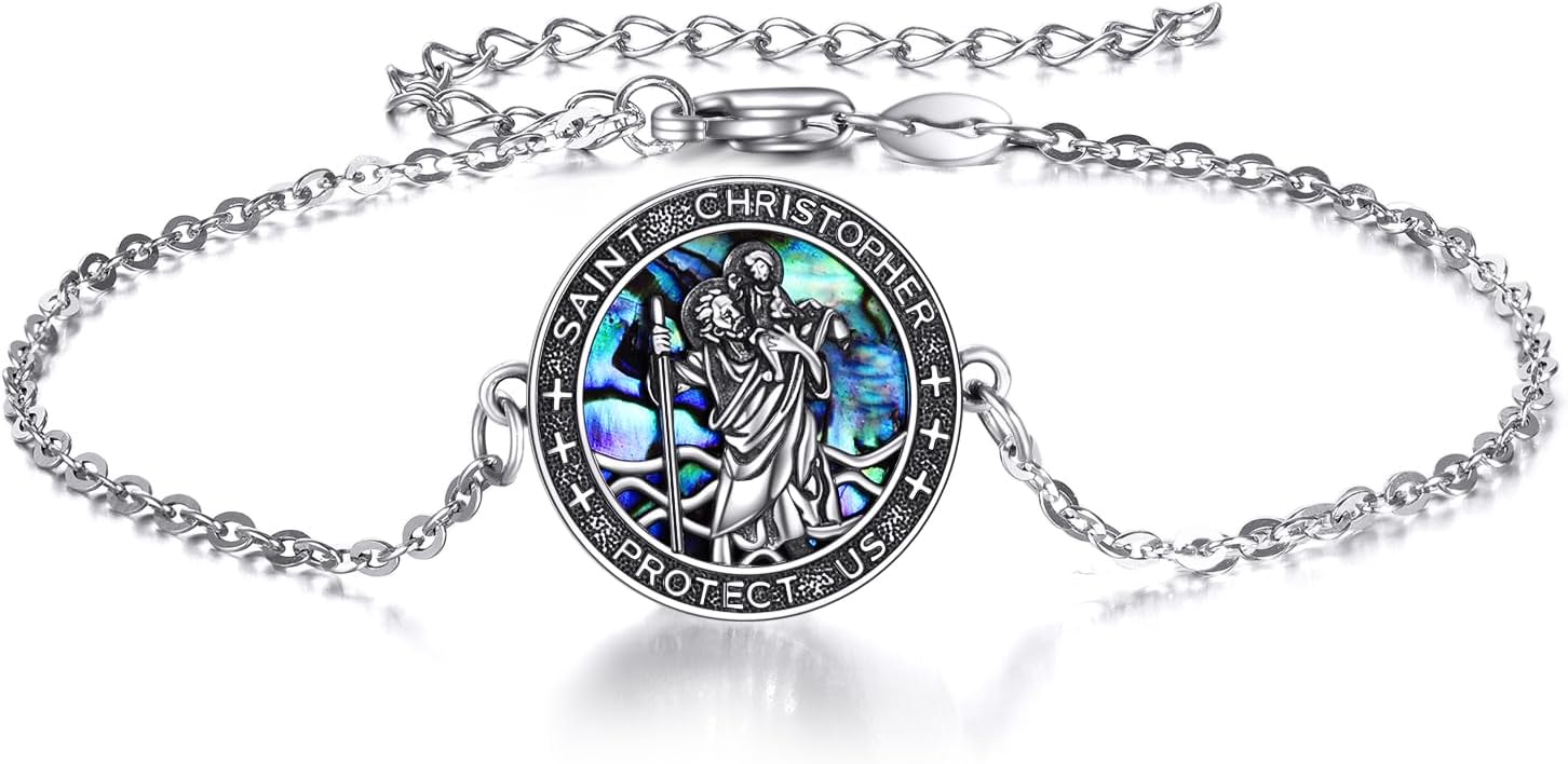 YFN Sterling Silver St Michael/St Christopher/Jesus/Virgin Mary Bracelet for Men Women Catholic/Protector/Talisman Michael Archangel Medal Bracelet Jewelry 7+2 Inch