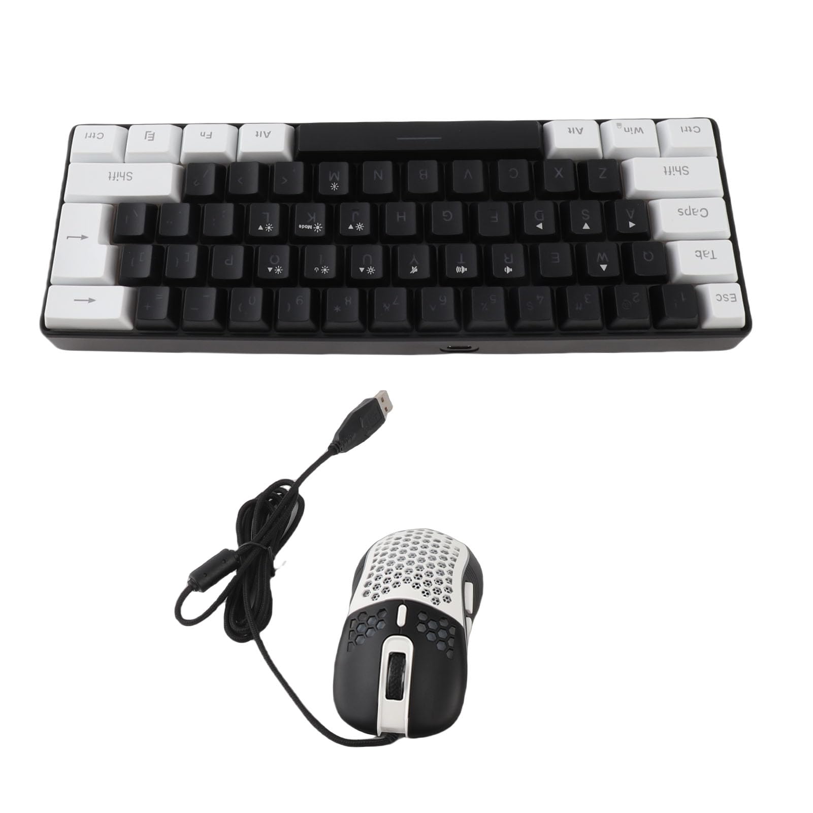 Combo Tastiera e Mouse da Gioco Meccanici all'80%, Mini Tastiera Programmabile Cablata Retroilluminata RGB a 61 Tasti per PC Portatile (Cornice bianca centrale nera)