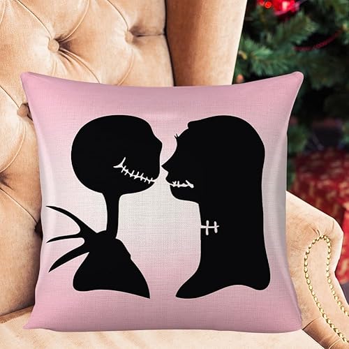 Miniatura 3 de Funda de almohada rosa con diseño de Jack y Sally para sofá, cama, diseño de Jack Sally Silhouette para sala de estar, dormitorio, funda de cojín de
