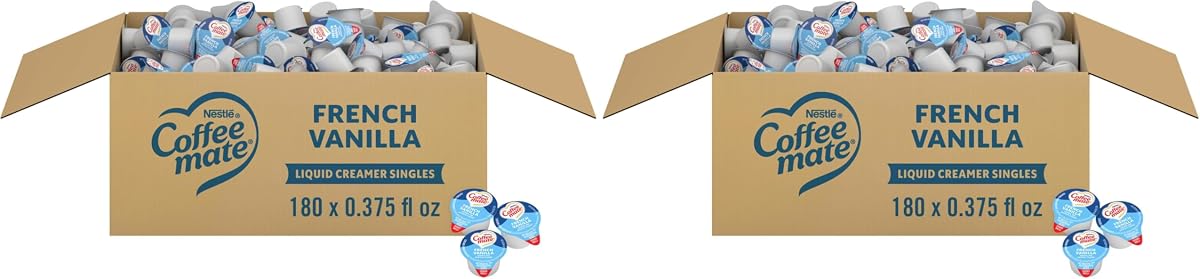 Nestle Coffee mate Crema para café, vainilla francesa, crema líquida individual, sin lácteos, sin refrigeración, botes de 0.375 fl oz, 180 unidades (paquete de 2)