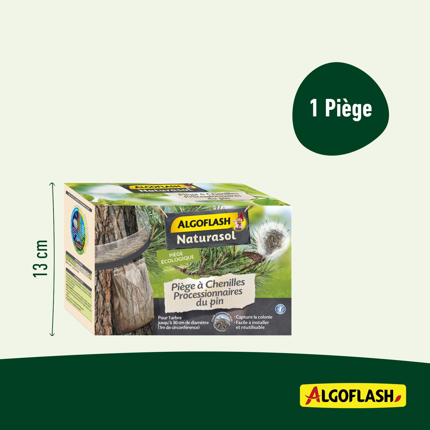 ALGOFLASH NATURASOL Pułapka gąsienicowa z drewna sosnowego, wyprodukowana we Francji, kompletny zestaw, 1 pułapka, BIOPIPIN2N
