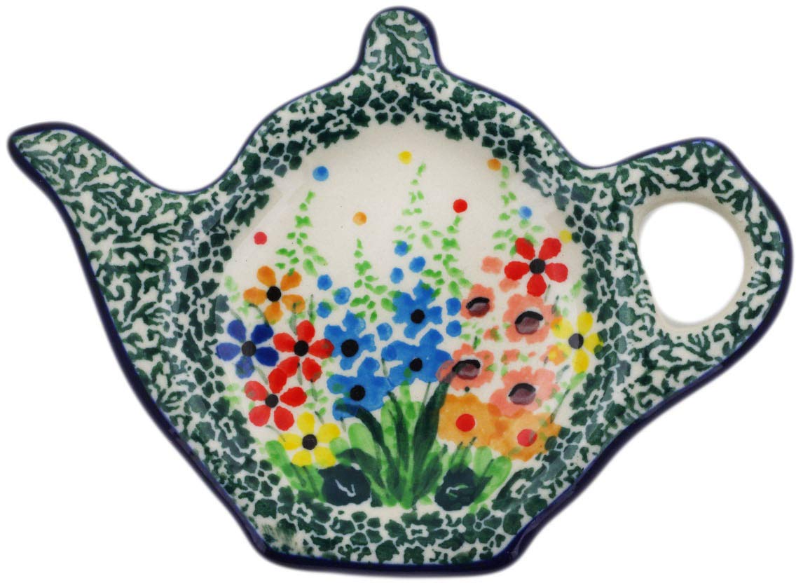 Authentic Polish Pottery Tea Bag or Lemon Plate Signature UNIKAT in Colors Of The Wind Design Handmade in Boles?awiec Poland by Ceramika Artystyczna + Certificate of Authenticity