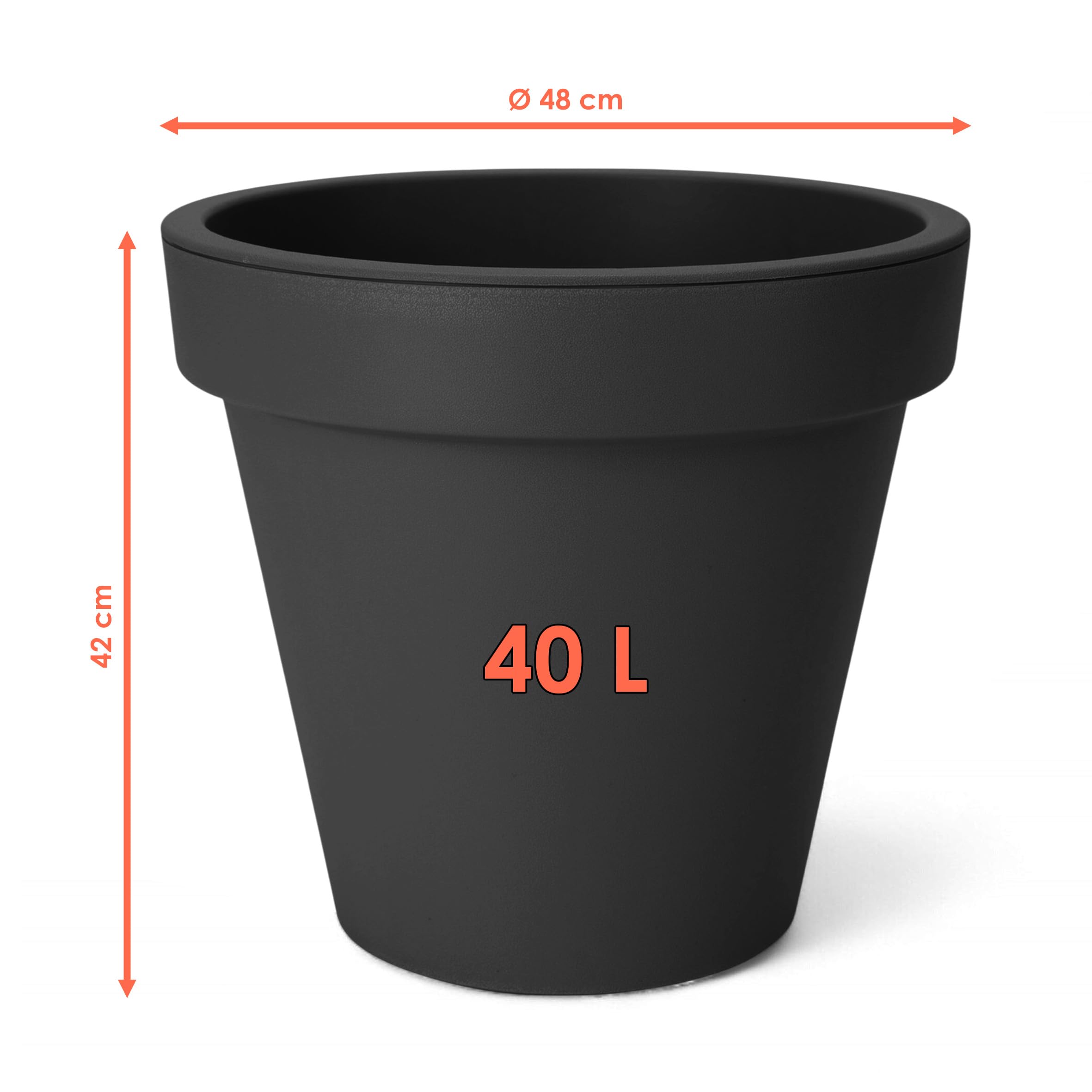 Spetebo Macetero de plástico grande L - 48 cm/antracita - Macetero redondo para exterior e interior - Macetero de jardín, maceta de flores, florero