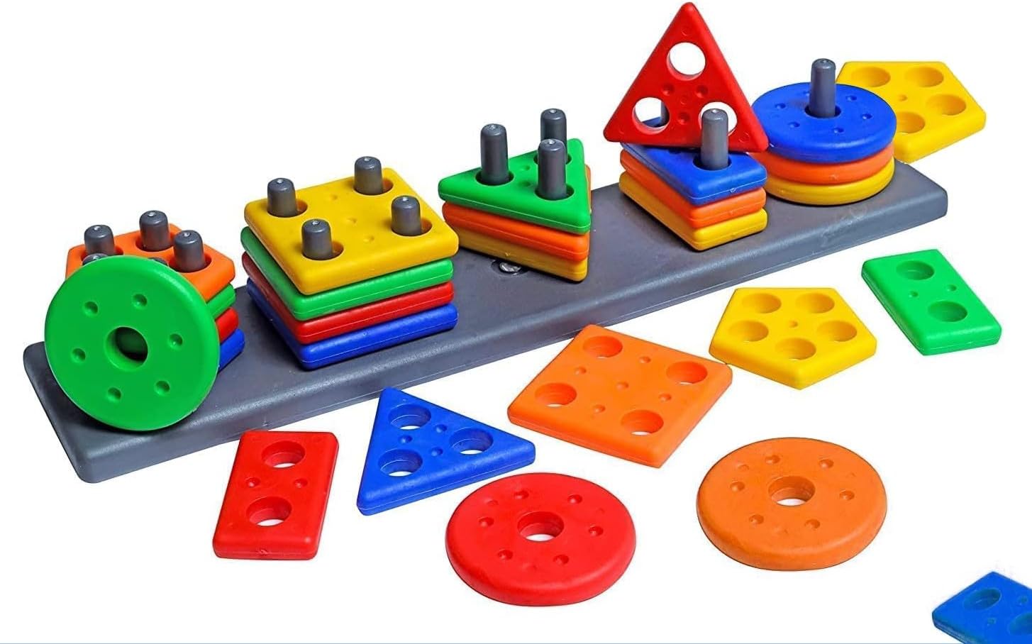 Fat Brain Toys Smart Activity Fun&Learning Blocks Geometrics, Educational & Learning Sorter Toys, Color Choose Stacking Block Game for Kids Baby, 1 2 3+ Year Activity Toys