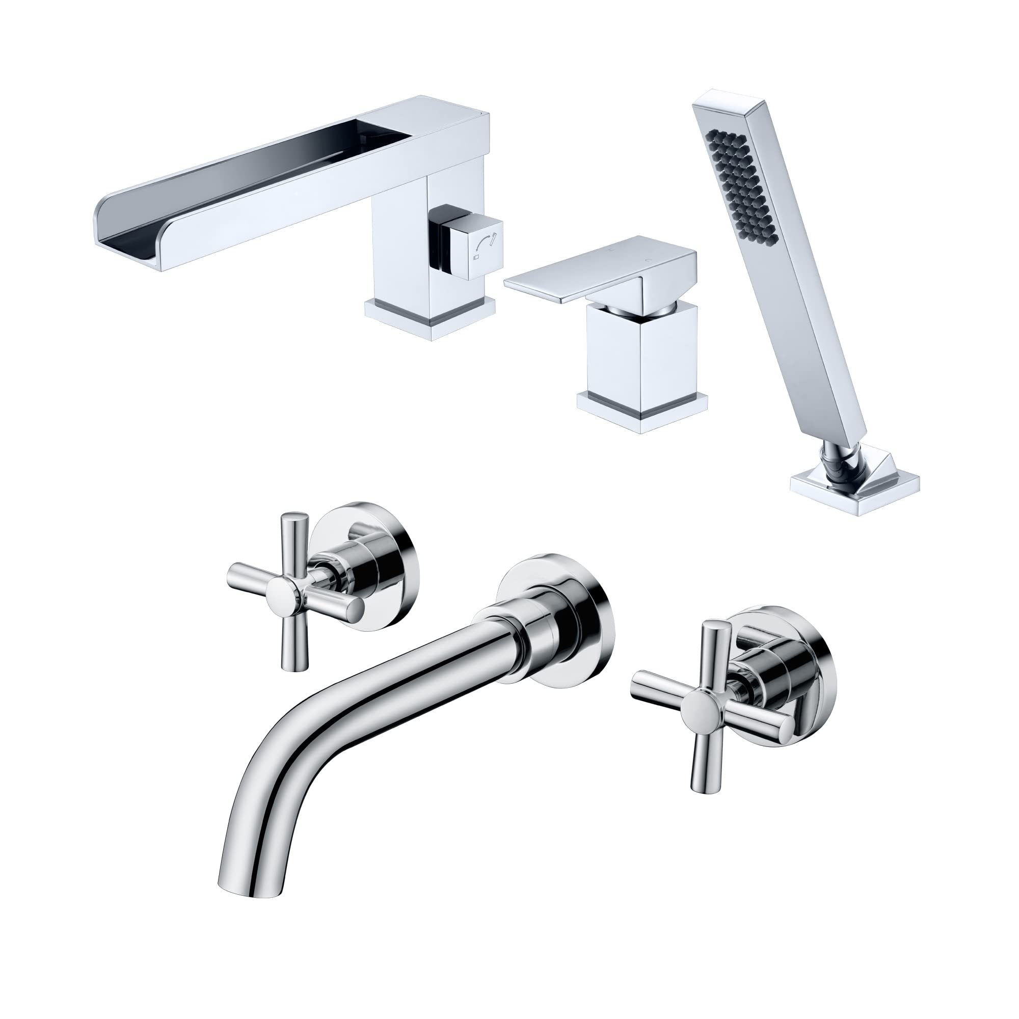 Bateria wannowa rzymska z prysznicem ręcznym S2148W-CH + bateria łazienkowa ścienna S1386CI