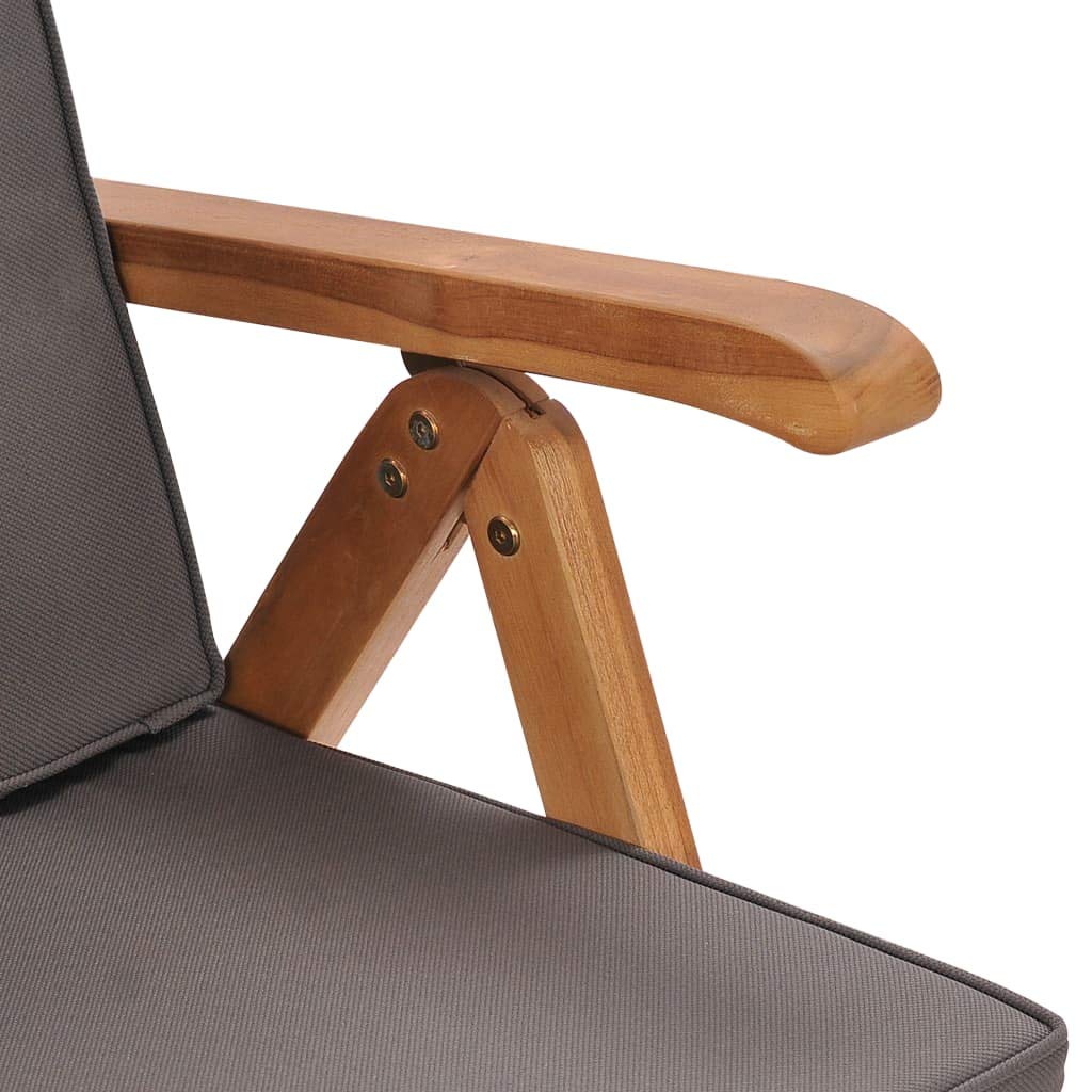 vidaXL 2X Teca Maciza Sillas de Jardín Reclinables y Cojines Asiento de Terraza Patio Parque Exterior Interior Aire Libre Plegable Gris