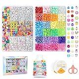 JOJANEAS Pony Beads Kit Bracelet Making Kit Beads for Bracelets Making Friendship Bracelet Kit Smile Face Beads Letter Beads for Jewelry Making Bracelet Beads for Girls Ages 8-12