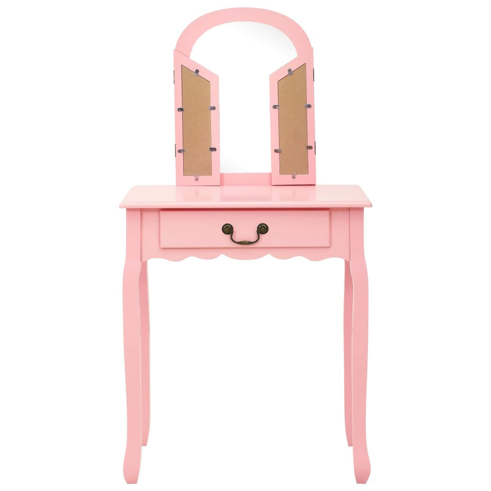 Tidyard Specchiera con sgabello, toeletta con specchio, tavolo da toeletta con specchio, tavolino da toeletta con specchio, tavolino da toeletta per trucco, colore rosa, 65 x 36 x 128 cm