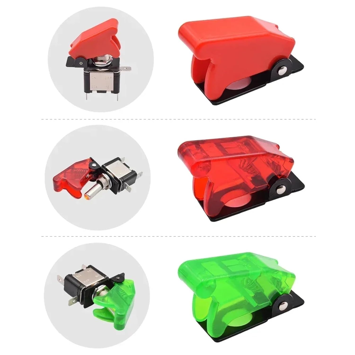 BUDAY 5pcs Safety Dustproof 12mm Toggle Switch Flip Up Cap Dust Cover Guard for Auto Car Boat Truck Aircraft Light Red Black Green(Green Cover)