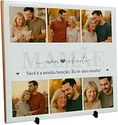 Quadro Personalizado com 6 Fotos Tema Mãe Amor Infinito Presente para Dia das Mães com Mensagem Personalizada