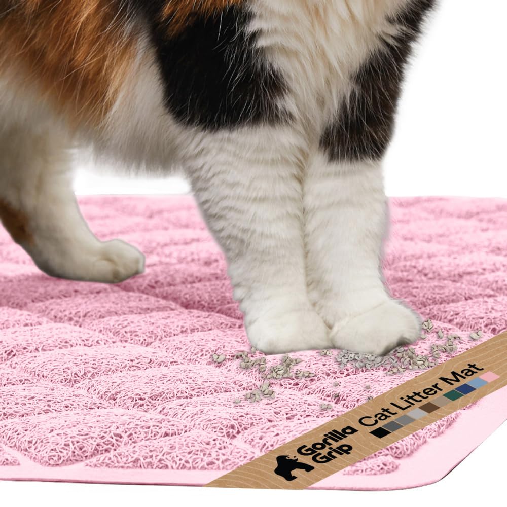 GORILLA GRIP Cat Litter Box Mat, Water Resistant, US Designed Kitty Litter Trapping Mats, Easy to Clean, Scatter Control, Less Mess and Clean Floors, Kitten Supplies for Indoor Cats, 17x11 Light Pink โ image 1