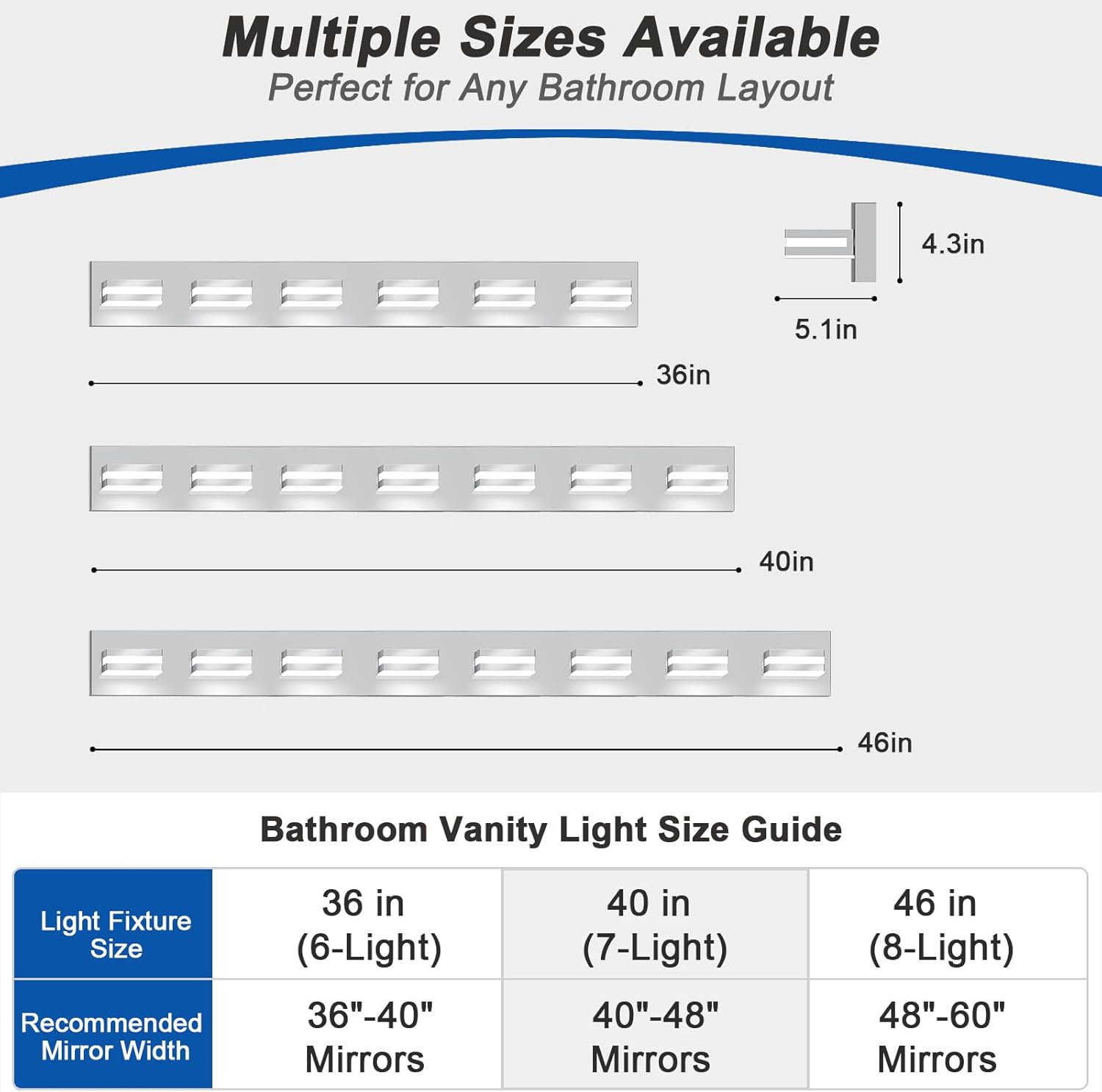 IZORRO LED Modern Bathroom Lights Fixtures(8-Light,Dimmable,360°Rotate),Chrome Acrylic Wall Lighting,Vanity Lights for Bathroom Over Mirror - 6000k 48In （No Assembly Required）