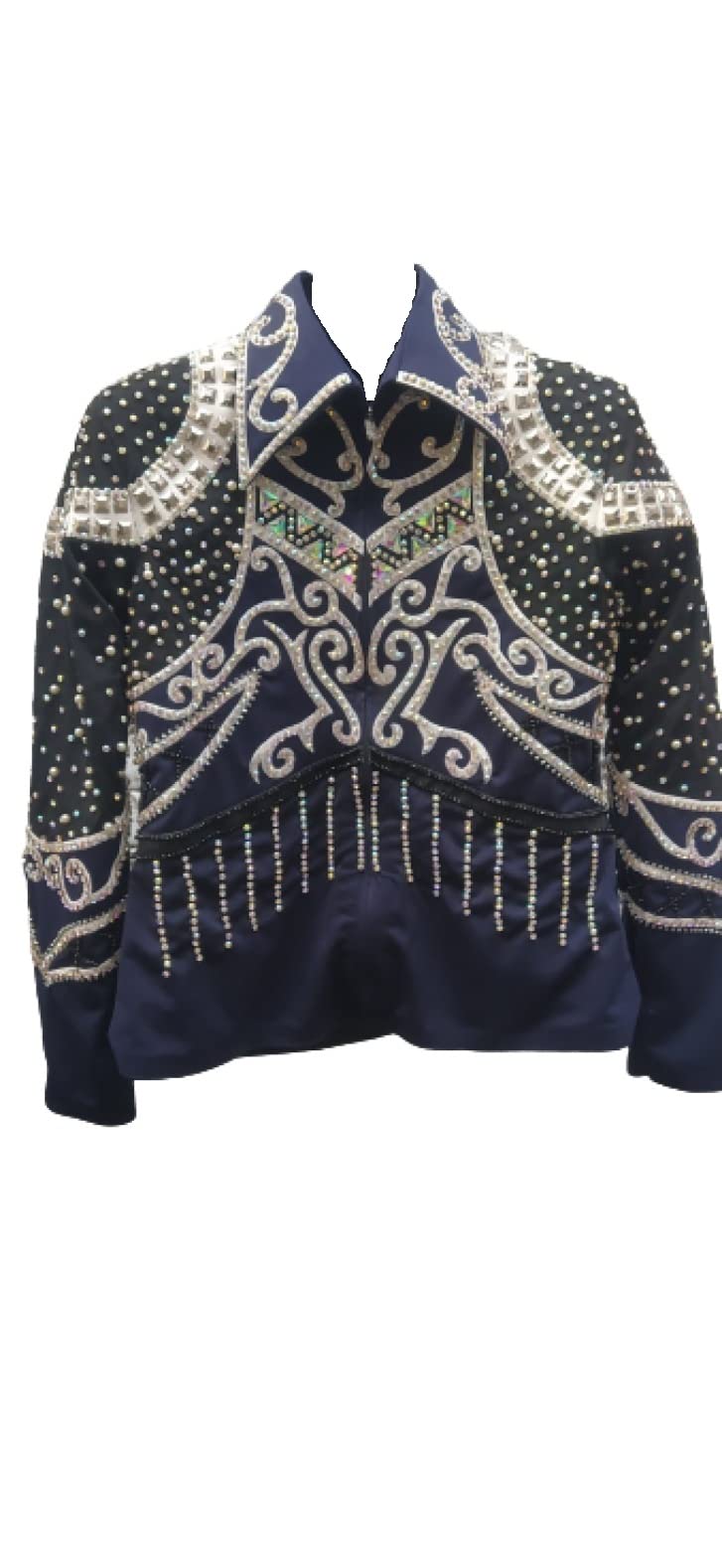 Angel SalesWomen's Stretched Western Show Jacket Perfect For Horse Ridding (Navy Blue & White) - TSKEXMPT_021