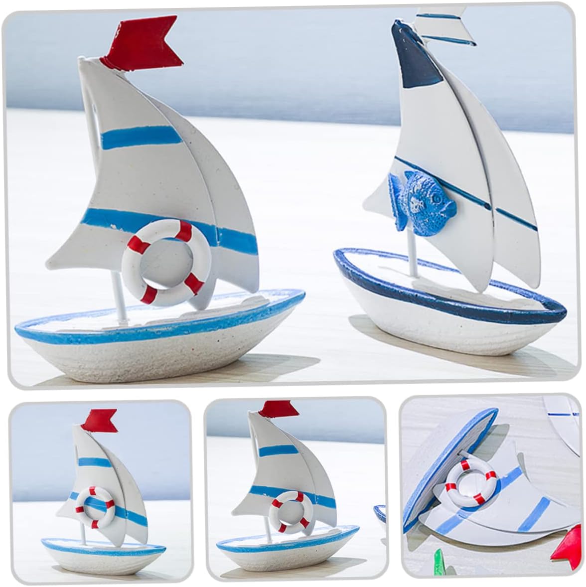 Yardenfun Desktop Sailboat Decor Mediterranean Sailing Model Home Office Accessory