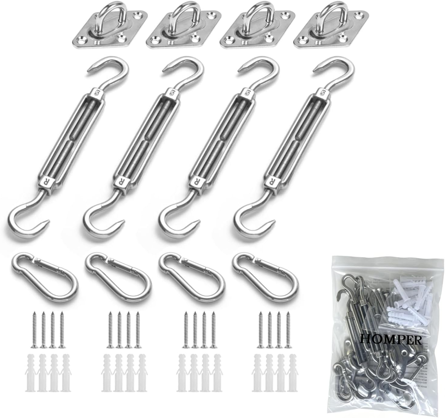 Sun Shade Sail Fixing Kit, 304 Stainless Steel Sun Sail Shade Hardware Kit for Garden Rectangle and Square
