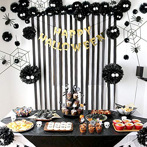 Image of 8 Rolls Black Crepe Paper Streamers, Wedding Birthday Baby Shower Halloween Party Decoration, Rainbow DIY Supplies, Graduation New Year Decor