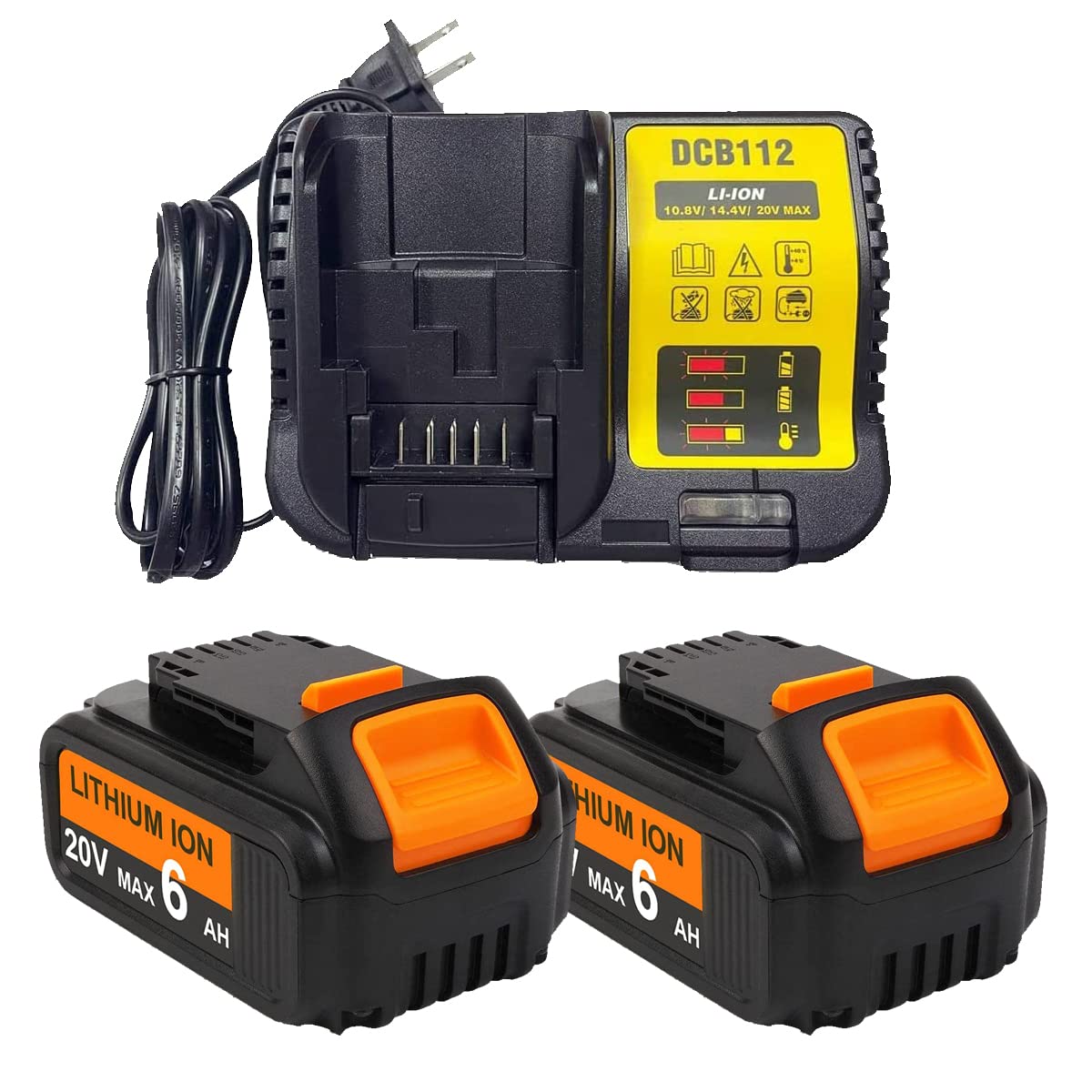【Upgraded to 6.0Ah】 PDstation 2-Pack DCB200 6.0Ah Battery Replacement for DeWalt 20V Lithium Battery