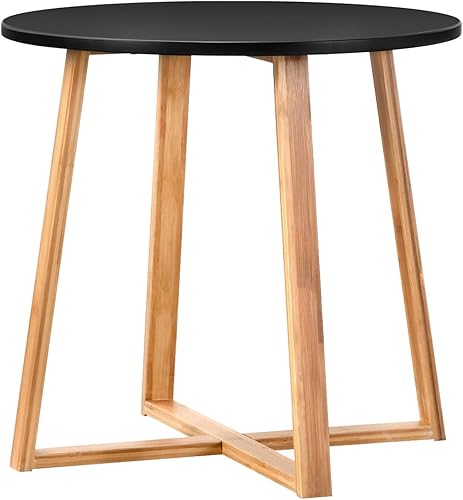 Forevich Mesa auxiliar redonda de bambú, mesas de centro pequeñas modernas para sala de estar y dormitorio, color negro corto