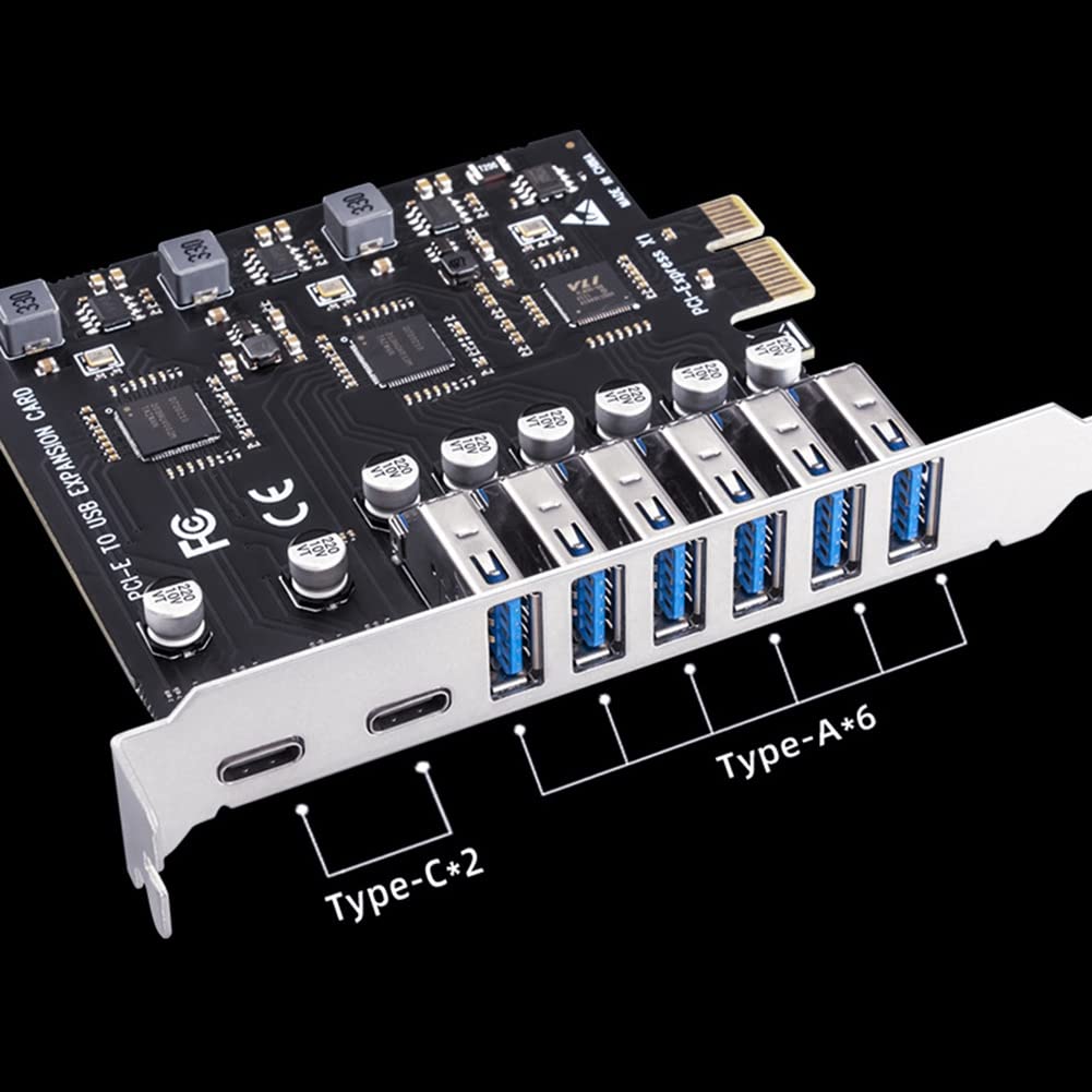 Karta Adaptera PCIE USB 6 Portów USB-A i 2 Porty USB-C PCI-E