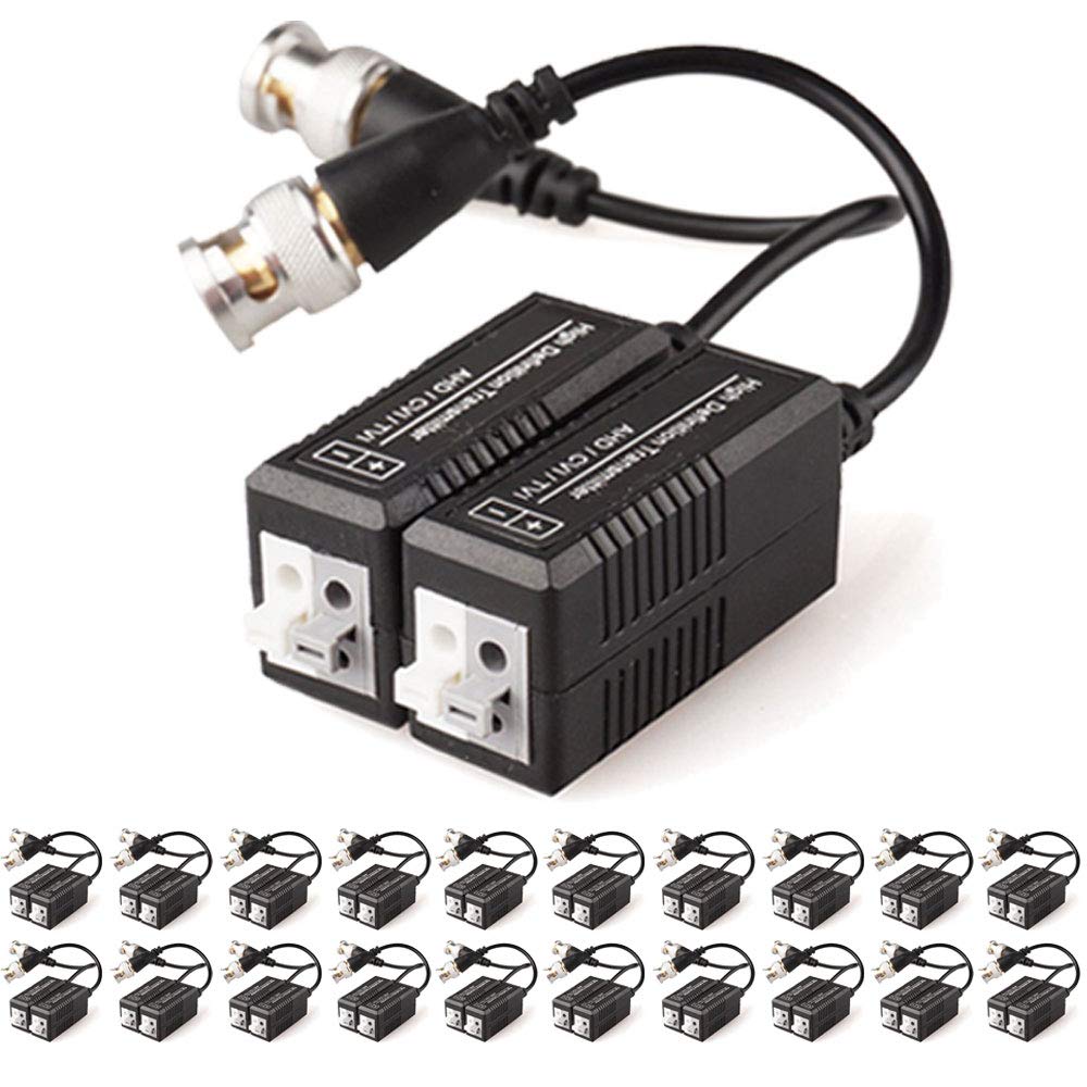 TECHGEAR 40x CCTV Passive Video Balun BNC Connector Adapter Transmitter & Transceiver, Male BNC to Easy Press-Fit UTP CAT5/5e/6/6e Cable for CCTV DVR Camera System (20 Pairs)