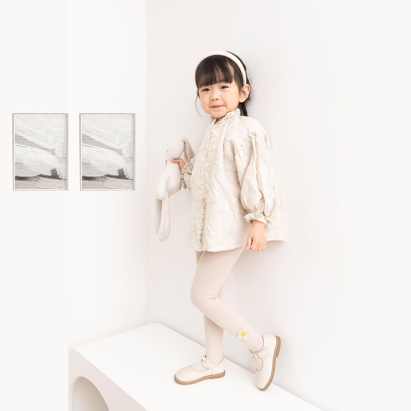 Collants Filles,2Pièces Collants Bébé Avec Jolie Décoration de Tournesol,Leggings Bas Sans Couture Collants Nouveau-né Gris/Gingembre/Rose/Blanc,2-9 Ans