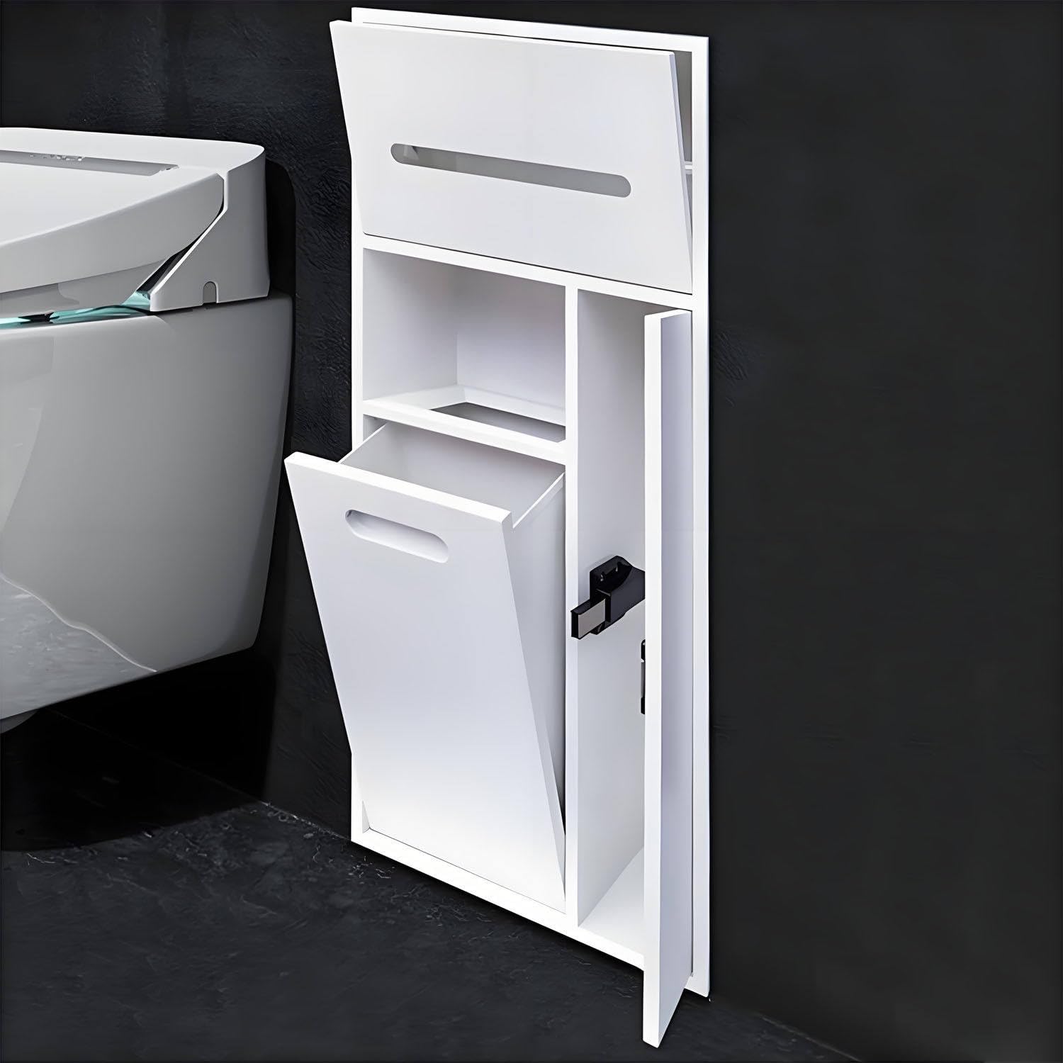 TIANQIHAO Wall-Mounted Toilet Paper Holder, Stainless Steel Shower, Built-In Trash Can, Kitchen Shelf Nizer, D H - 30X78X14Cm / 11.8X30.7X5.5In,Blanco-30x65x14cm/11.8x25.6x5.5in