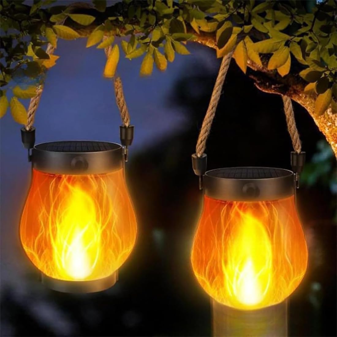 Lebensechte Solar-Laterne mit Flammeneffekt, Solar Flammenlaterne für AußEn | Halloween Hängende Solarlampen für Außen, IP65 Solarlaterne für Außen Hängend, Ganze Nacht Licht(Transparent,2PC)
