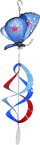 John's Studio Molino de viento colgante de jardín, molino de viento de mariposa de metal, decoración al aire libre, escultura de viento cinética 3D,