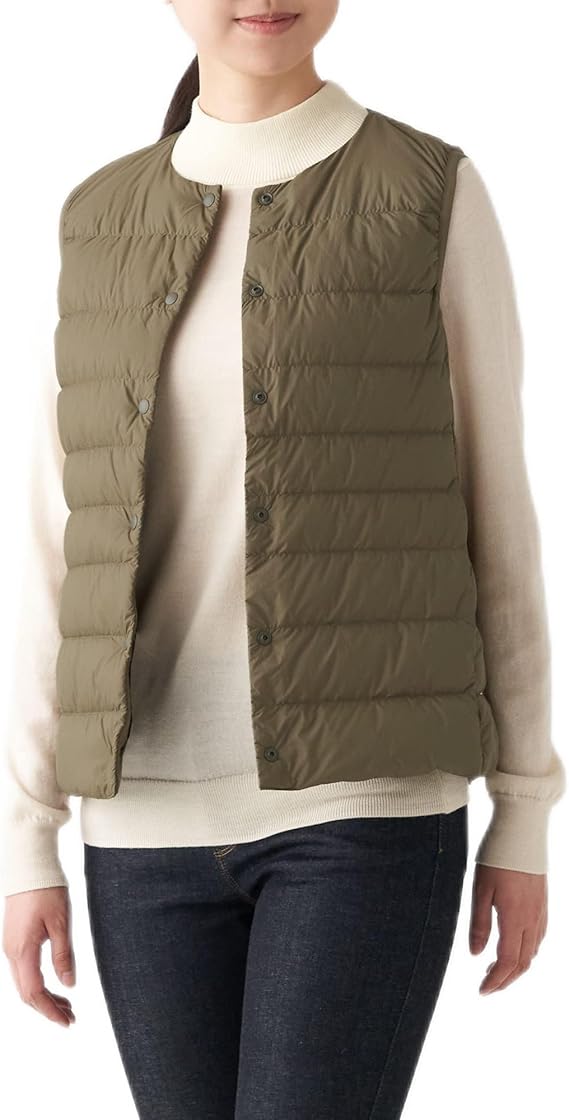 Amazon 無印良品 ベスト 再生ナイロン軽量ノーカラーダウンベスト レディース c30a2a ダークベージュ S ベスト 通販