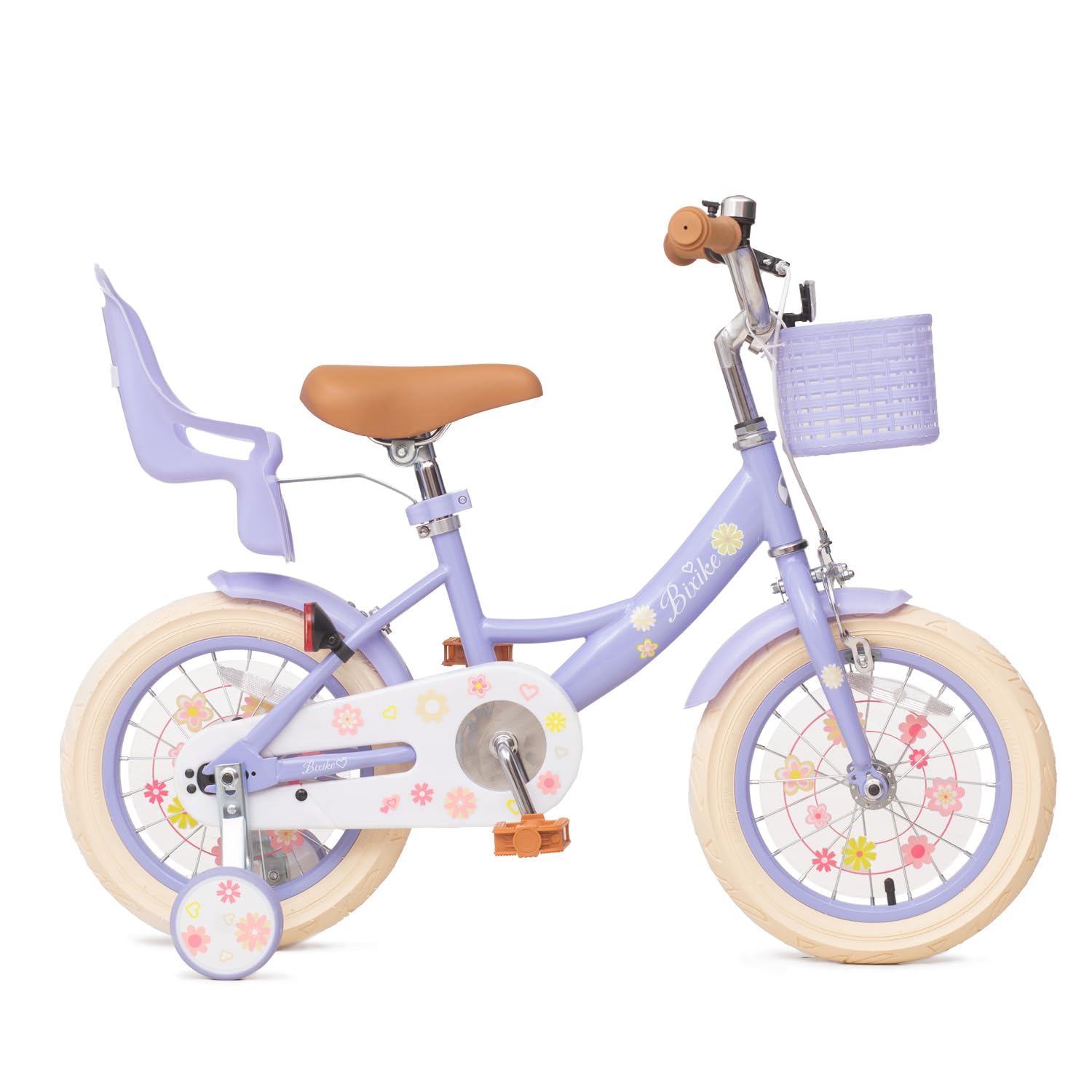 Girls Bike with Basket for Toddlers and Kids Aged 3-14, 12 14 16 18 Inch with Training Wheels, 20 Inch with Kickstand & Rear Rack, Princess Style Bicycle with Doll Seat & Daisy Prints for Gift